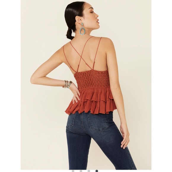 Free People Intimately Adella Lace Smocked Back Cami Winding Roads Size S - Picture 3 of 6